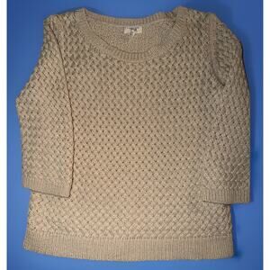 Lands’ End Canvas Women’s Sweater Medium Beige Textured Knit 3/4 Sleeve Pullover